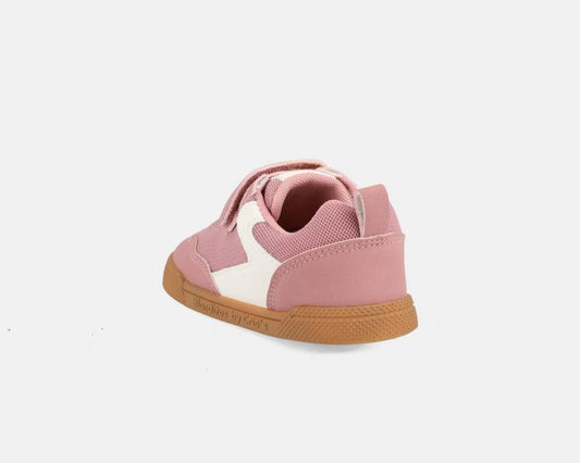 Sapatilhas Blanditos Flash Rosa: traseira em tom rosa com detalhes brancos, ideal para conforto e estilo.