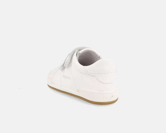 Sapatilhas Barefoot Blanditos Londres Branco, traseira em couro macio e respirável, design elegante e confortável.