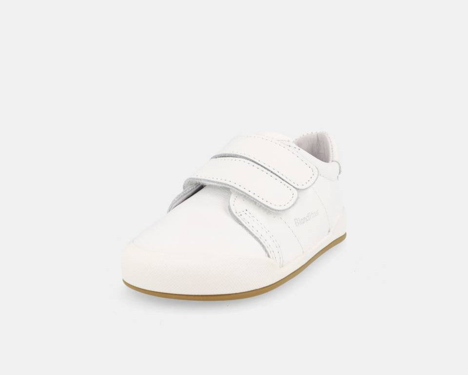 Sapatilhas Barefoot Blanditos Londres Branco em couro macio, com design anatômico e sola flexível.