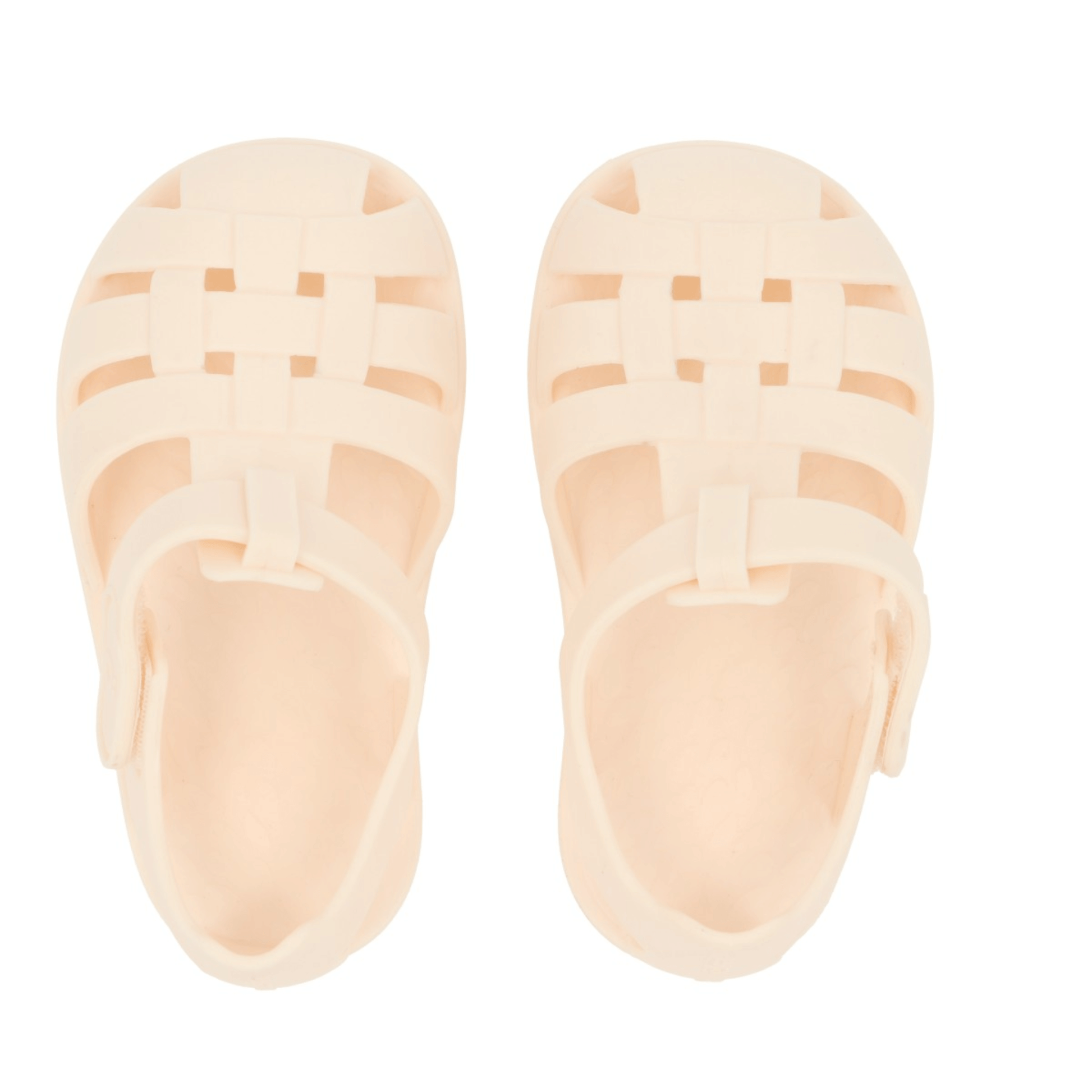 Sandálias Barefoot Monnëka Pearl infantis em cor nude, com design flexível e fecho em velcro.